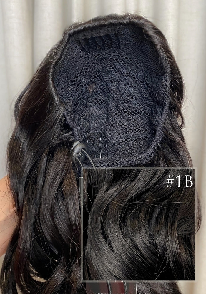 Wavy 14" | Human Hair Drawstring Ponytail