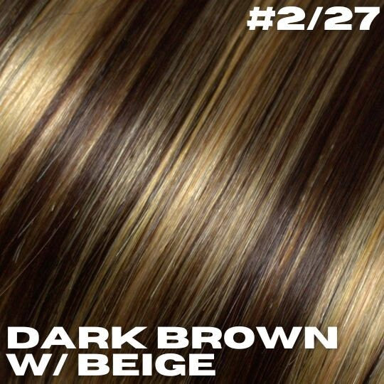 27 Dark brown with beige highlights hair color