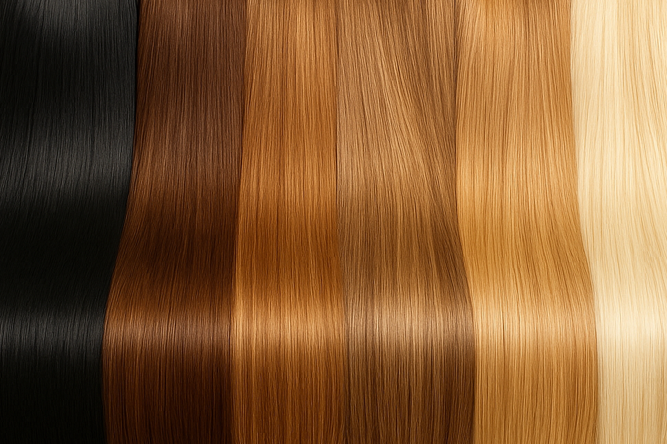 Realistic thick and full straight hair extensions in different colors