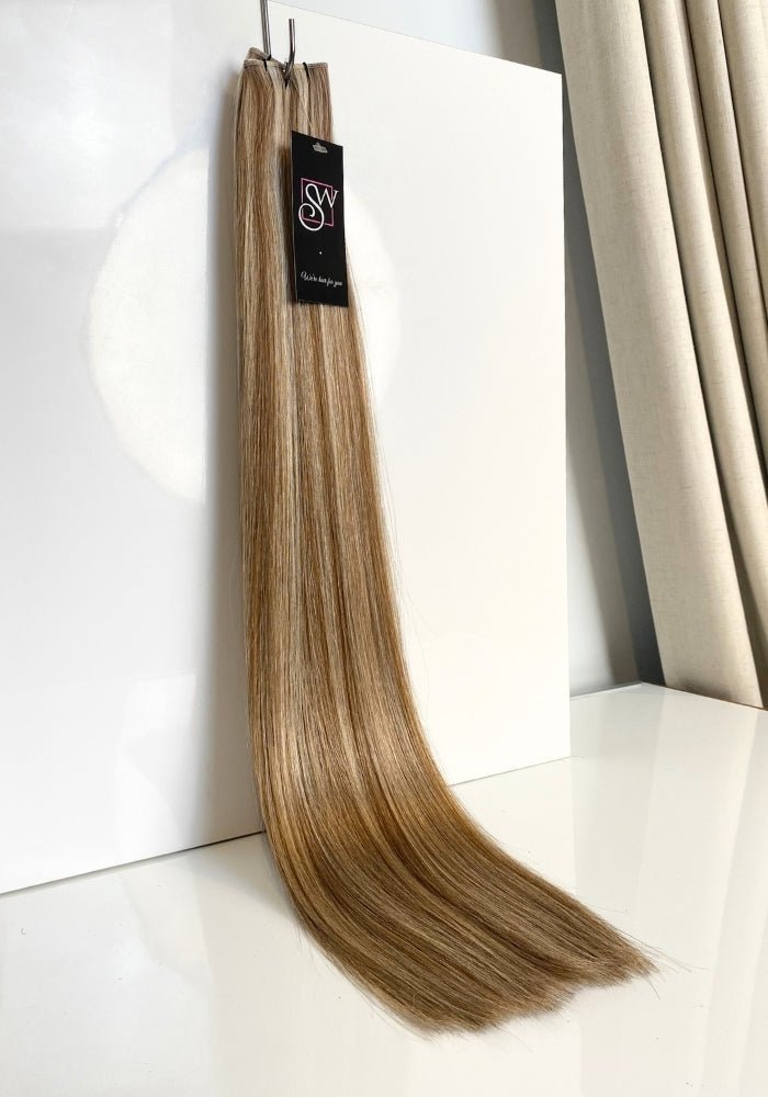 Santana’s Premium 100% Human Hair Genius Weft Extensions 22" | 100G - Santana's Wigs & Hair Extensions, LLC - 8/613 Warm Highlighted Ash Blonde
