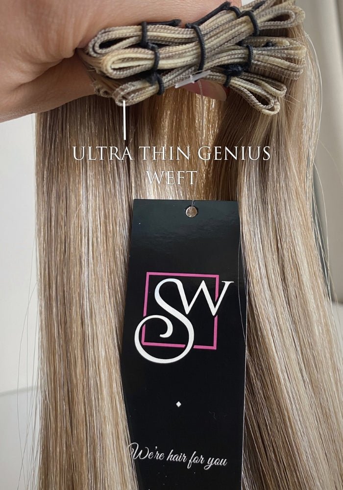 Santana’s Premium 100% Human Hair Genius Weft Extensions 24" | 100G - Santana's Wigs & Hair Extensions, LLC - 18/613 Pale Ash Blonde