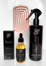 SW Hair Solutions | Hair Growth & Heat Protectant Set – Biotin Oil, Leave-In Conditioner & Detangling Brush
