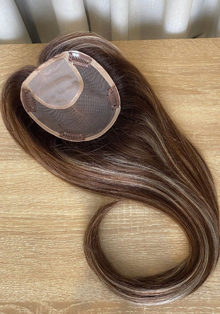 Top Elite Topper 18" | 100% Human Hair | Mono - Top - Santana's Wigs & Hair Extensions, LLC - R4/27 Rooted Highlighted Brown & Beige