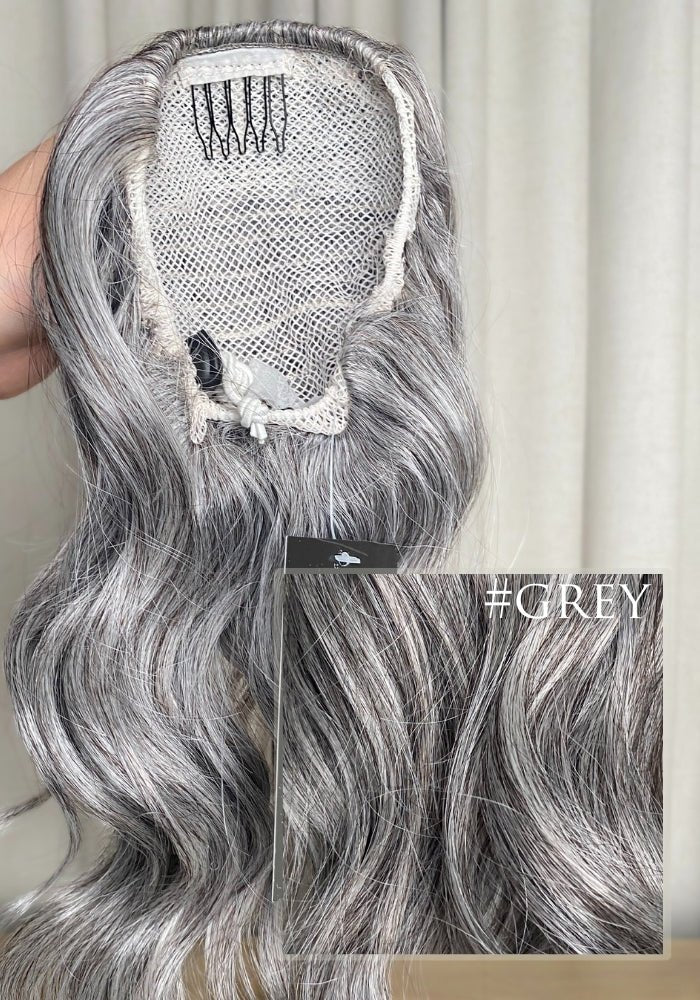 Wavy 14" | Human Hair Drawstring Ponytail - Santana's Wigs & Hair Extensions, LLC - Grey